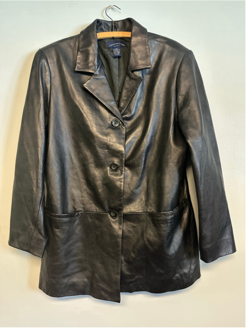 Women's Charter Club Genuine Leather Jacket Black XL 1X Blazer Jacket